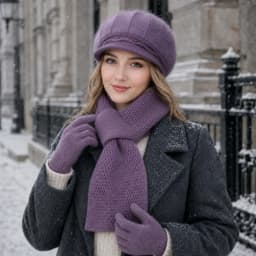 3-Piece Women’s Winter Hat Scarf Gloves Set, Fuzzy Visor Cap & Pull-Through Neck Warmer, Warm Knit Cold Weather Accessories