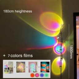 Modern Sunset Floor Lamp with 7 Colored Films & Angle Rotating, Mood Standing Lamp for Living Room Bedroom Hotel Decor Lighting