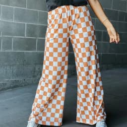 Womens Checkered Wide Leg Pants Vintage High Elastic Waist Straight Loose Fit Lounge Trouser Teen Girl Harajuku Streetwear