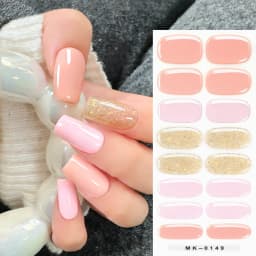 16Tips Solid Color & Glitter Semi Cured Gel Nail Strips Self-Adhesive Baking Free Elegant Gel Nail Sticker Full Coverage Decals