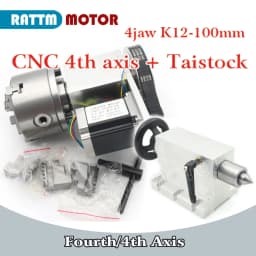【EU&Brazil Stock】4 Axis Rotation A Axis Extend Rotary 4 Jaw 100mm K12-100 Chuck Nema23 Motor &Tailstock for Wood Metal Milling
