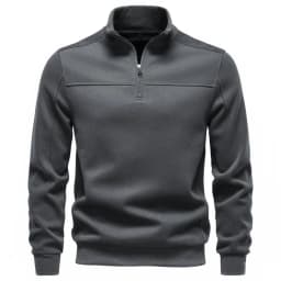 2026 Half Zip Mock Neck Cotton Sweatshirt Solid Color Casual Fall Winter Men Long Sleeve Pullover Warm Cozy Basic Jumper Male