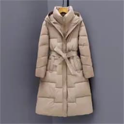 Long Knee Length Down Cotton Jacket for Women's Clothing in Winter 2025, New Hooded Waist Cinching and Slim Cotton Jacket, Thick