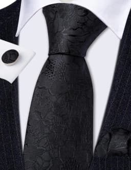 Barry.Wang Black White Gray Silver Men Tie Handkerchief Cufflinks Set Jacquard Necktie for Male Wedding Business Party Gift