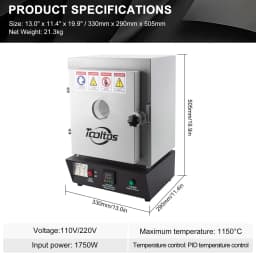 1150℃ High-Temp Muffle Furnace with Observation Window | 1750W Constant Temperature Oven for Jewelry Investment Casting