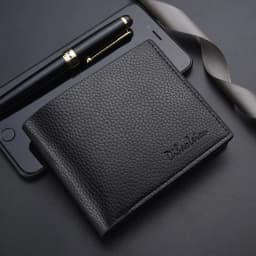 Men Short Purse Lychee Print English Casual Style Zipper Credit Card Wallet