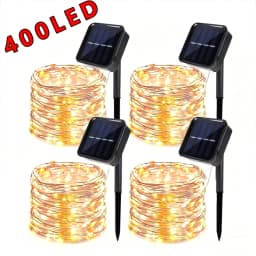 4Pcs/Pack 400 LED Solar Fairy Lights, Copper Wire String Lights with Solar Powered, 8 Lighting Modes, Outdoor/Indoor Lights for Garden, Patio, Wedding, Party & Holiday Decoration(Totaling 157.48 Feet ,Warm/Cool White/Muliticolor for Choose)