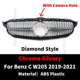 GT Diamond Front Bumper Grille For Mercedes W205 Grill C205 S205 Benz C 2014-2021 C200 C260 C180 C250 C300 Coupe AMG Tuning