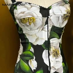 MARYYIMEI Spring Autumn Women's Dress Spaghetti Strap Backless High waist Pretty Slim-Fit Hip Wrap Print Silk Dresses