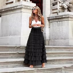 Customizable Summer Elegant High-waisted Cake Skirt Solid Color Loose-fit Long Dress For Commuting Pink Cake Patchwork Skirt