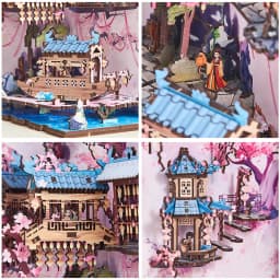 DIY Book Nook Wooden Miniature Model Kits Spring Cherry Blossom Bookend 3D Puzzle Bookshelf for Friends Birthday Gifts