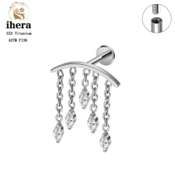 ASTM F136 Titanium Ear Cartilage Earrings Internal Thread 16G Hidden Helix Stud CZ Drape Chain Flat Back Tragus Piercing Jewelry