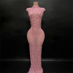 Sparkly Rhinestone Sleeveless Stretchy Mesh See Through Long Dress Women Luxury Evening Prom Gown Singer Dancer Show Stage Wear