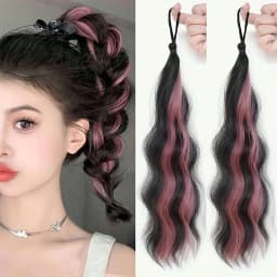2PCS Natural wave synthetic pair of curly ponytail wig women's ponytail extension extension red blue green highlighting wig