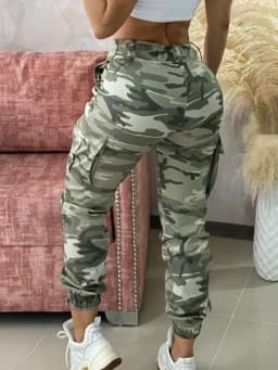 Camouflage Print Drawstring Pocket Design Cargo Pants Women High Waist Cargo Slim Pencil Pants Harem Jogger Trousers Sweatpants