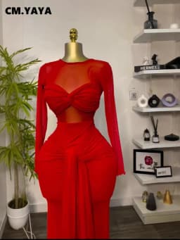 CM.YAYA Women Mesh See Though Long Sleeve Maxi Bowknot Long Dress 2026 Birthday Vacation Sexy Club Party Evening Street Dresses