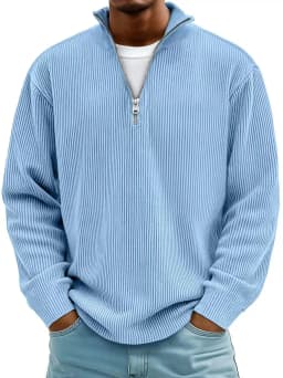 Men Stand Collar Zip Long Sleeve Loose Sweatshirts Casual Male Solid Color Pullover Jackets LRFZ-C448