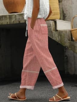 2025 New Women's Trousers Vertical Striped Drawstring Elastic Waist Pocket Fashion Street Versatile Casual Pants