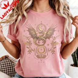 Celestial Dragon Moon Phase T-Shirt Witchy Boho Floral Tee Gothic Style Women Fashion Casual Tshirt Retro Design Printed Tops