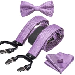 Burgundy Black White  Mens Suspender Adjustable 6 Clips Jacquard Braces Bowtie Hanky Cufflinks Set Silver Gold