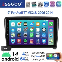 9" Android 14 Car Stereo Radio Multimedia Video Player For Audi TT MK2 8J 2006-14 Carplay Android Auto GPS Navigation BT FM Wifi