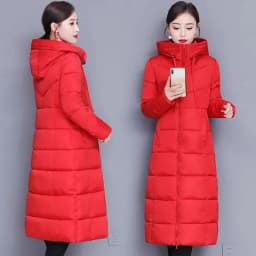 Winter 2023 New Down Cotton-Padded Jacket Long Loose Fashion Coat Thickened Outerwear Warm Zipper Hooded Solid Color Overcoat