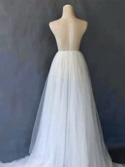 1pc Strapless White Elastic Slim Waist Party Dress, Detachable Train Skirt For Bridal