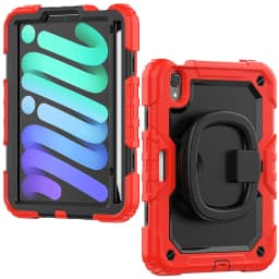 For iPad Mini 7 6 2024, Military Grade Shockproof Silicone Cover with 360 Folding Handle Grip + Handle Shoulder Strap