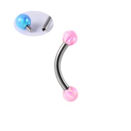 2X 16g 1.2mm Opal Eyebrow Ring Steel 6mm - 14mm Bar Curved Barbell Monroe Lip Stud Internally Threaded Body Piercing