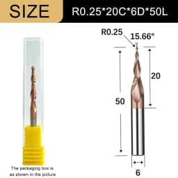 Carbide Spiral Tapered Ball Nose End Mill 6mm Shank 2 Flutes Router Bit Woodworking CNC 2D 3D Carving Bits Wood Milling Cutter