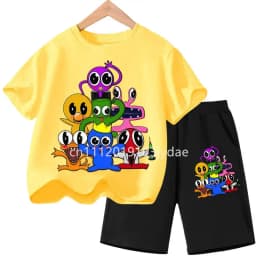 Summer Short Sleeve Tshirt Set Cartoon Tee Tops Game Anime Shirts Camiseta Kids Rainbow T-shirt Friends Girls Boys Clothes