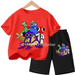 Summer Short Sleeve Tshirt Set Cartoon Tee Tops Game Anime Shirts Camiseta Kids Rainbow T-shirt Friends Girls Boys Clothes