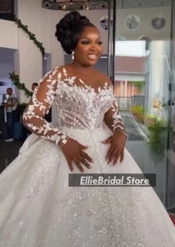 African Ball Gown Wedding Dresses For Brides Sheer Neck Lace Bridal Gowns Long Sleeve Beading Vestido De Noiva 2025 Customized