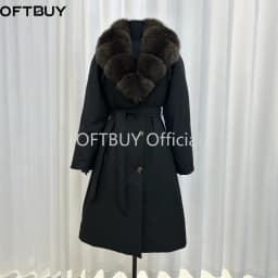 OFTBUY Duck Down Belted Slim Puffer Coat Winter Thick Warm Windproof Outerwear Real Fox Fur Collar Long Duck Down Jacket Women