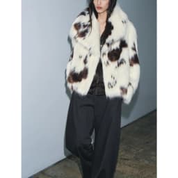 Winter New Women's Long Sleeve Collar Printed Artificial Fur Effect Jacket Casual Style Short Length Fashion Ladies Coat