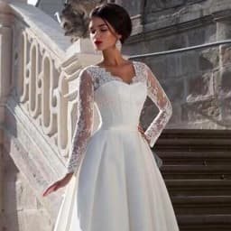 Full Sleeves Lace A Line Wedding Gown For Women 2026 Elegant V Neck Satin Wedding Dress Party Bride Gown Vestido De Noiva