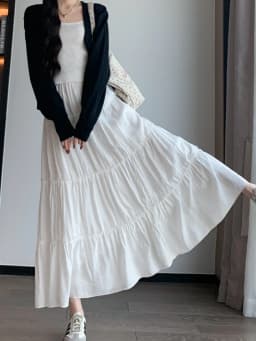 Elegant White Ruffled Long Skirts for Women High Waist A Line Maxi Skirt Woman Spring Summer Casual Loose Korean Umbrella Skirt
