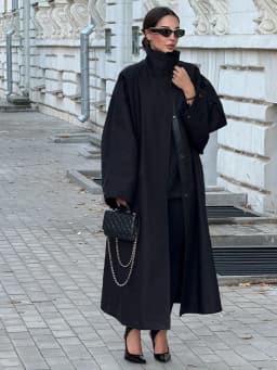 Women Black Long Solid Color Trench Coat Stand Collar Loose Drop Shoulder Single-breasted Windbreaker Lady Commute Outing Wear