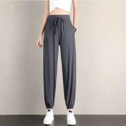 Ice Silk Summer Thin New Loose Cuffed Black Sports Lantern Pants Women's Anti-Mosquito Lightweight Comfortable Casual Trousers