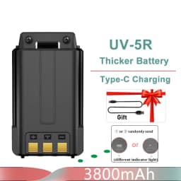 Baofeng UV 5R Battery Type-C Charger Thicker 3800mAh BL-5 For Walkie Talkie Radio UV-5RC UV-5RE BF-F8 BF-F8HP GT-5R BF-F9 UV-5X3