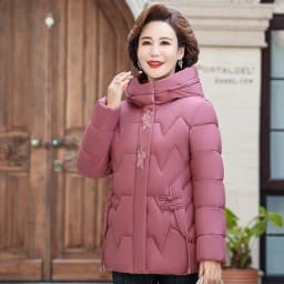 Loose Fit Cotton Jacket for Middle-Aged And Elderly Women Fashionable Large Size down Feather Embroidered Hooded Coat Thick