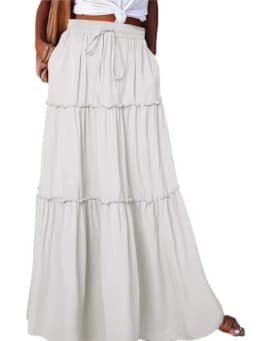 Women's Spring Autumn New Long Skirt Solid Color Fashionable Mushroom Layered Skirt High Waist Elastic Ruffle Skirt