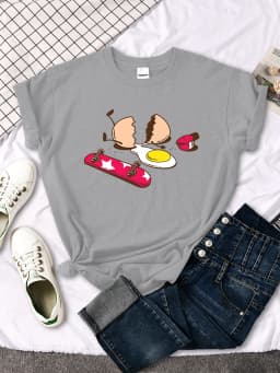 Short Sleeve Tops Funny Broken Egg And Skateboard Woman Tshirt Korean Style Hip Hop T-Shirt For Women Harajuku Casual Clothes