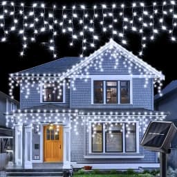 Outdoor Solar Icicle Lights Cool White Christmas Light with 8 LIghting Modes for Eves House Roof Holiday Wedding Decorations