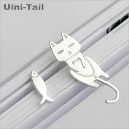 Original 925 sterling silver kitten fish earring personality hypoallergenic earrings simple student tide cat fish ear ornament