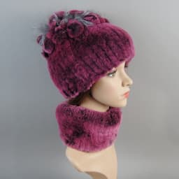 Real Rex Rabbit Fur Hat And Scarf Set Women Winter Knitted Beanie Hat Natural Fur Skullies Beanies Woman Hat Female Cap Elastic