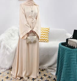 Regular-Fit Plain Stain Dubai Abaya Muslim Long Women Dress Modest Islamic Clothing Hijabi Robe-Long Wide Sleeves, Side Pockets