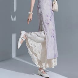 Non- Static Embroidered Lace Base Pant High Waist Long Pants Polyester Cotton Blend Comfortable Stretchy Skirt