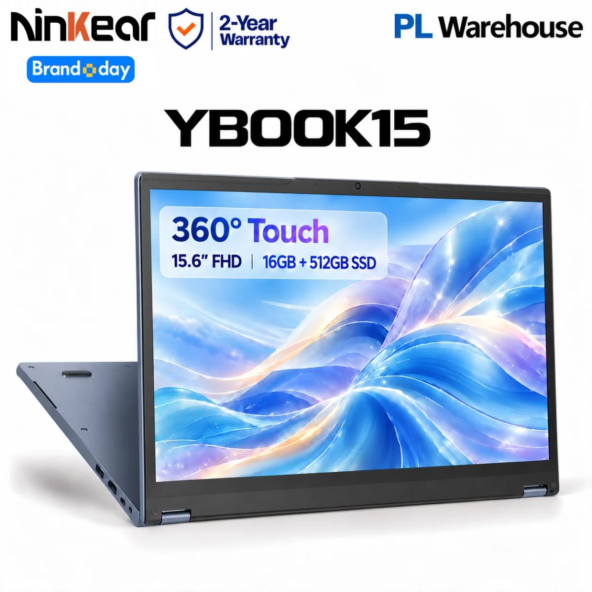 Ninkear YBook 15 Laptop 2 in 1 AMD Ryzen 3 3250U 15.6 Inch Full HD Display 16GB RAM 512GB SSD 2 in 1 Convertible Notebook Windows 11 360° Touchscreen USB-C PD 65W Fast Charging for Business Home Office Study and Everyday Multitasking