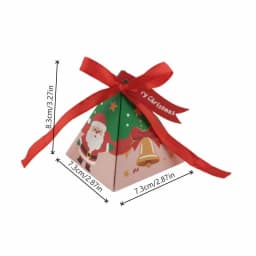 50Pcs Christmas Triangle Paper Candy Gift Box With Tag Ribbons Cookie Snack Chocolate Gift Packaging Box Xmas New Year Supplies